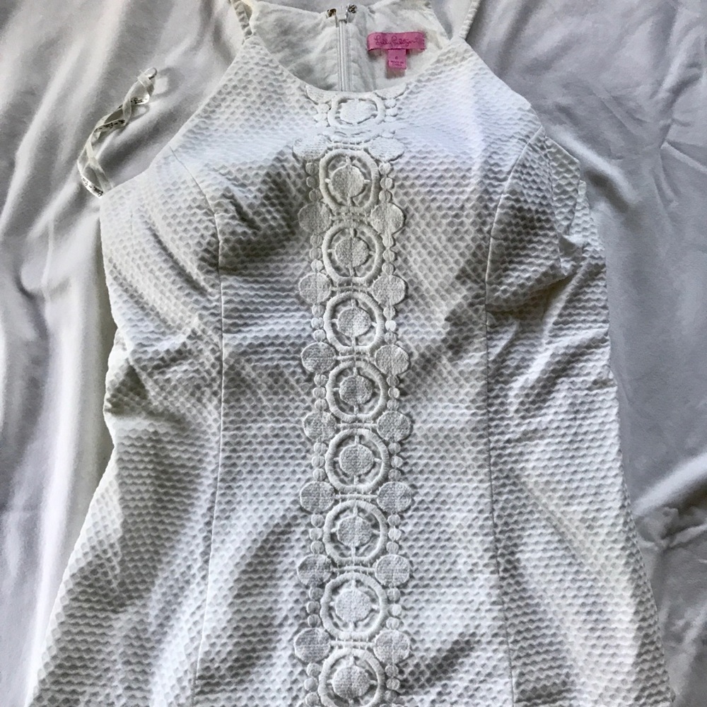 Lily Pulitzer White textured halter top w/ lace
